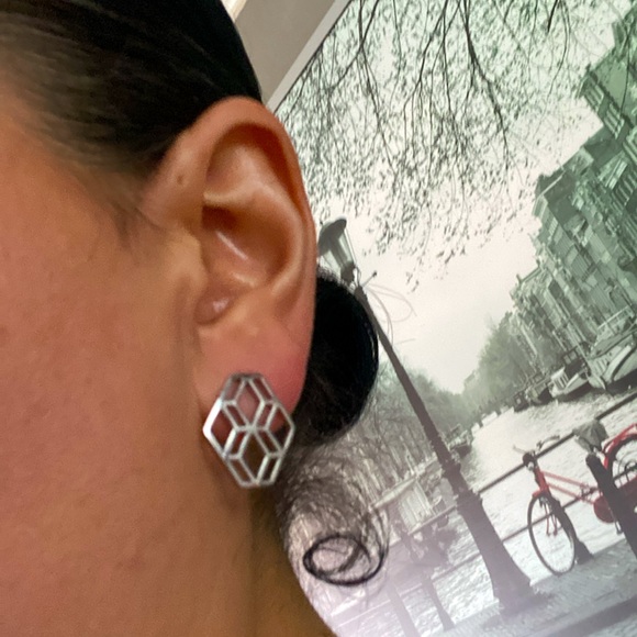 “Rebel” Geometric Silver illusion Boho Stud Earrings - Picture 5 of 5